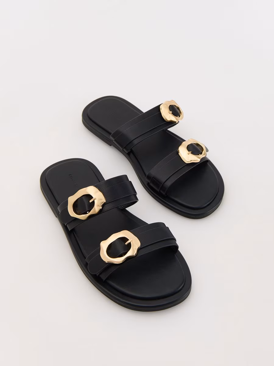 Sliders With Leather Rich Straps And Buckle