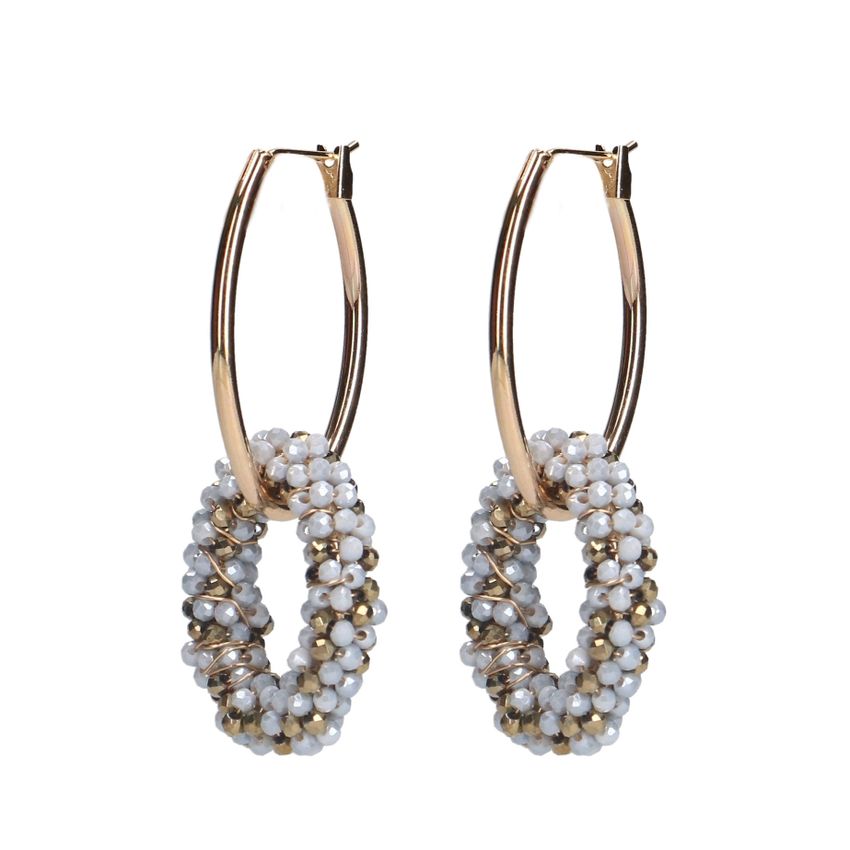 Manfield Goudkleurige oorbellen met blauwe glaskralen hangers