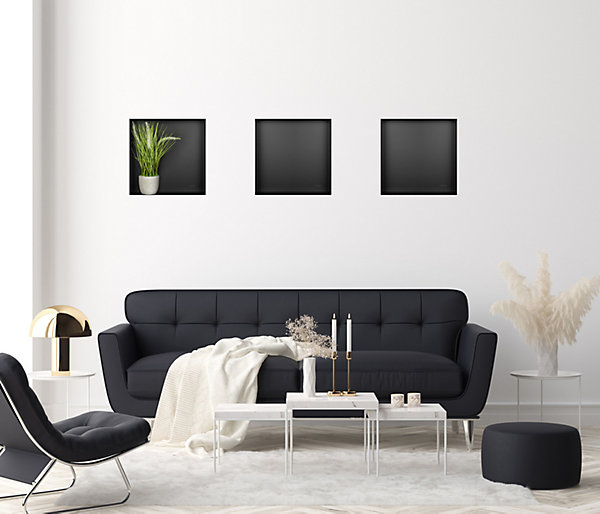 Balneo Niche murale de douche sans rebords 30x30x10cm, étagère encastrable douche acier inox, noir, WALL-BOX No Rim