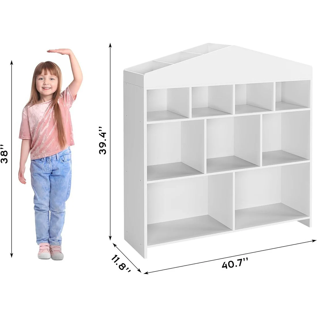 Kids Bookshelf with 9 Storage Cubbies Dollhouse Bookcase Toy Storage Organizer