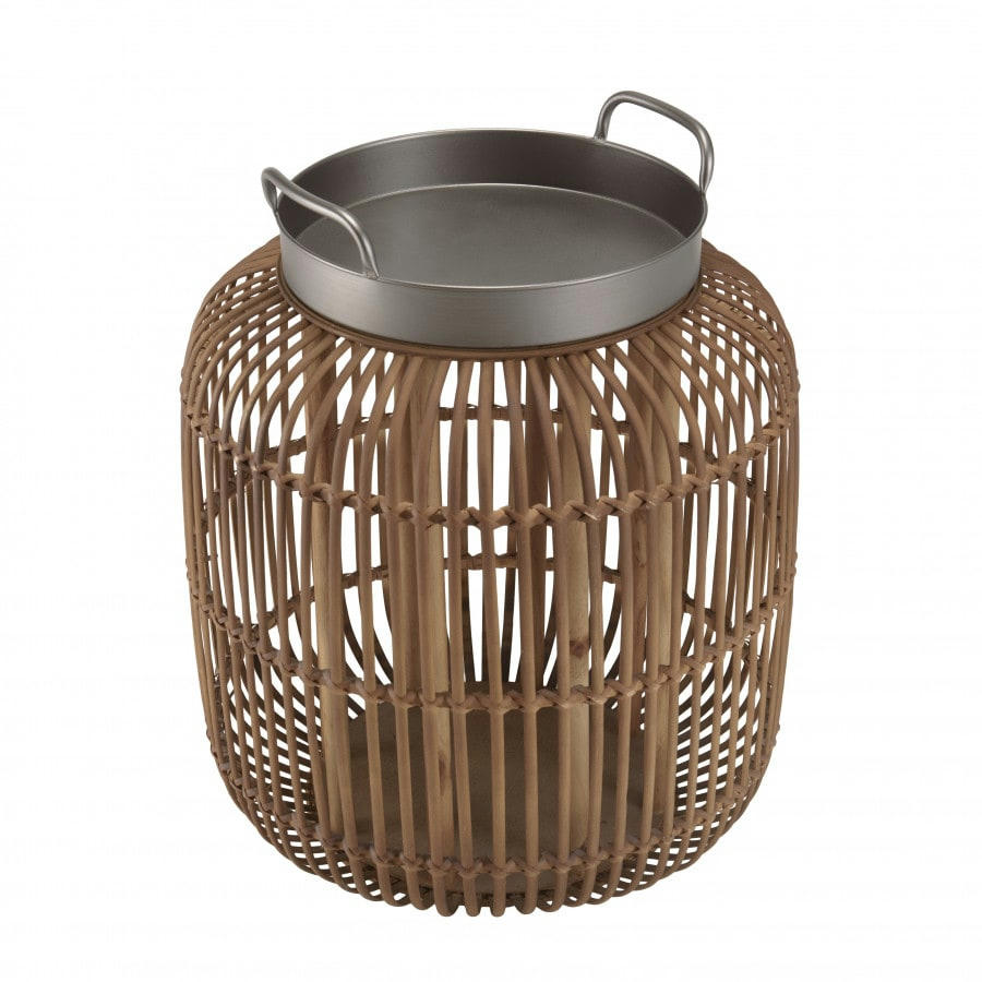 VICTOIRE - Table d’appoint cylindre piètement en rotin marron D51