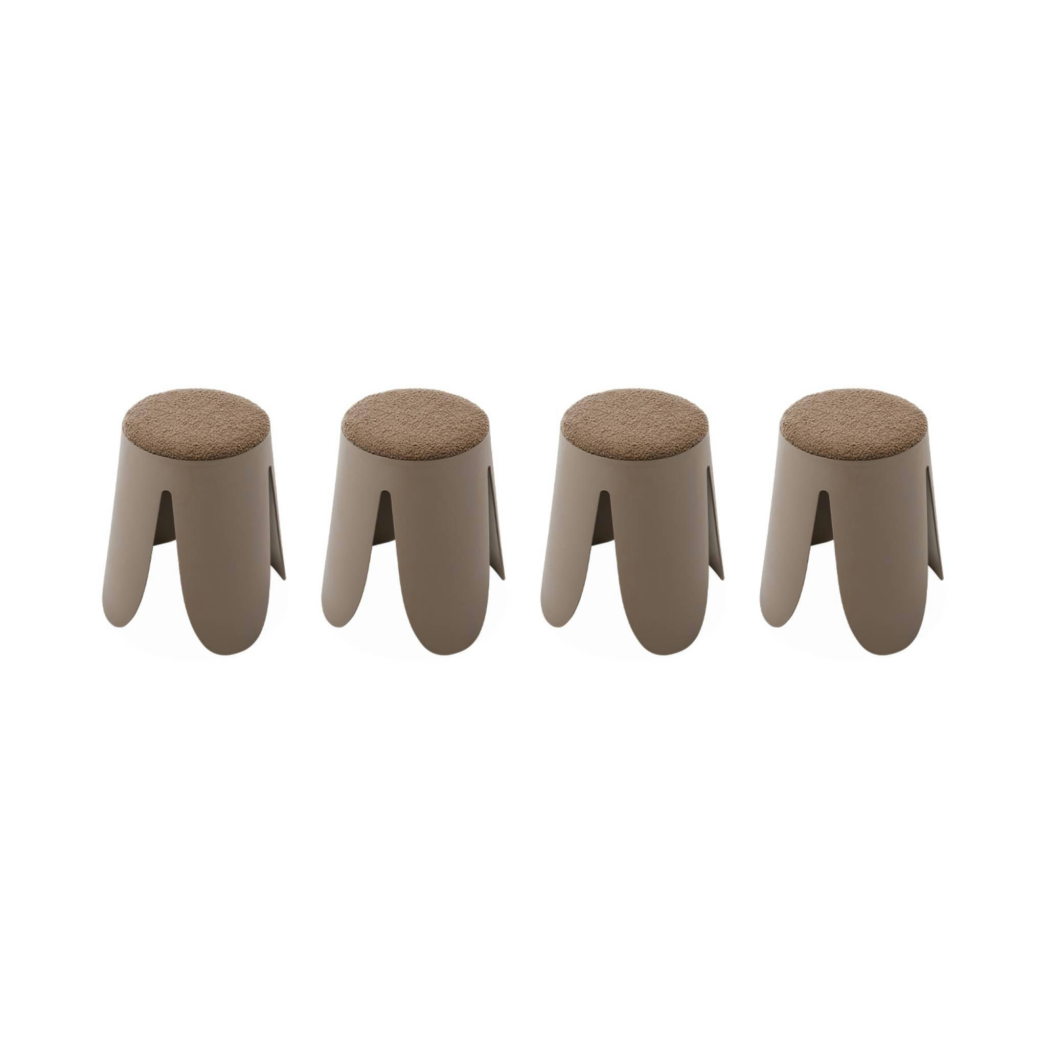 NIKI - Set de 4 tabourets empilables marrons, bouclette texturée
