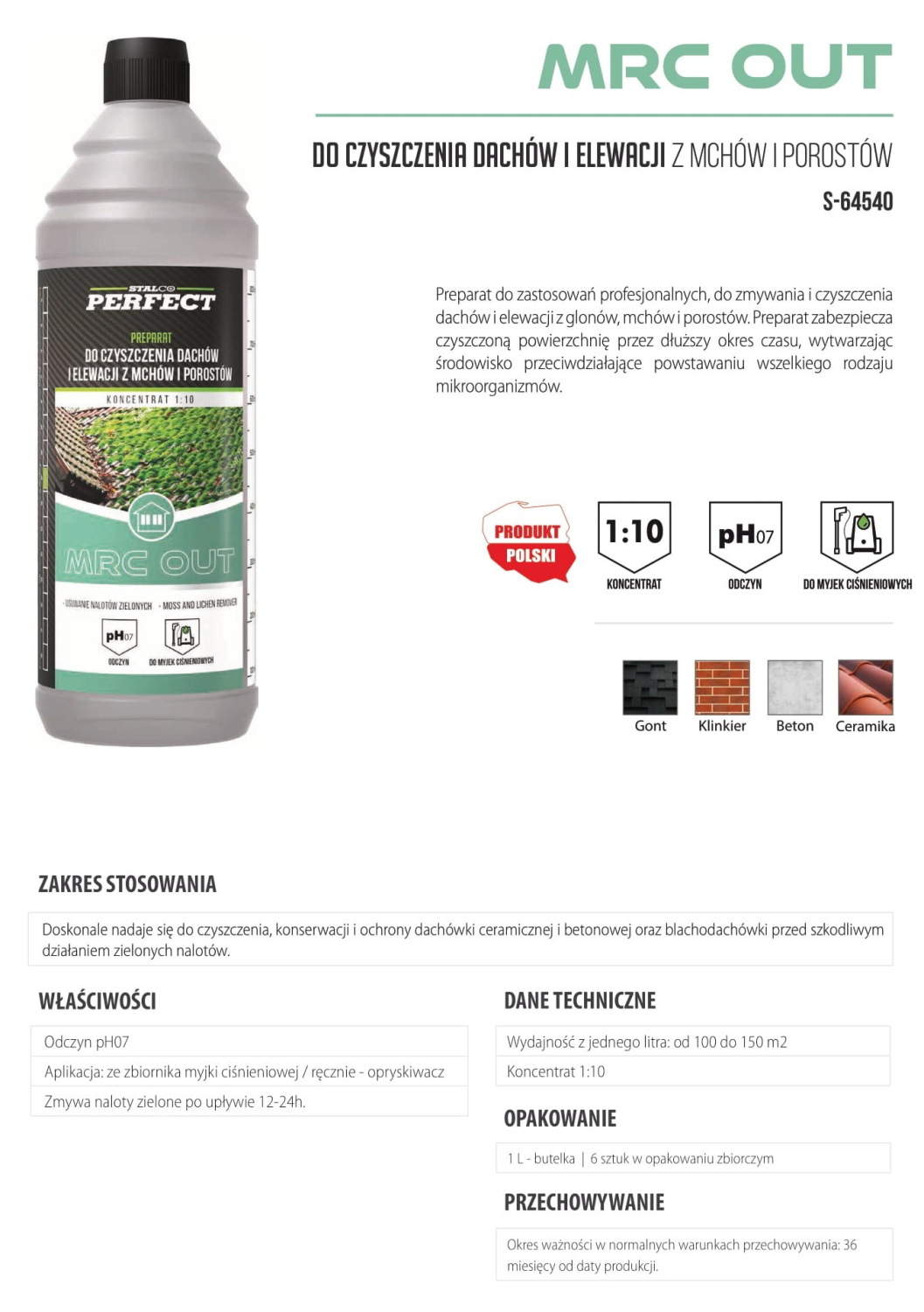 Środek do czyszczenia dachów i elewacji z mchów i porostów STALCO PERFECT S-64540