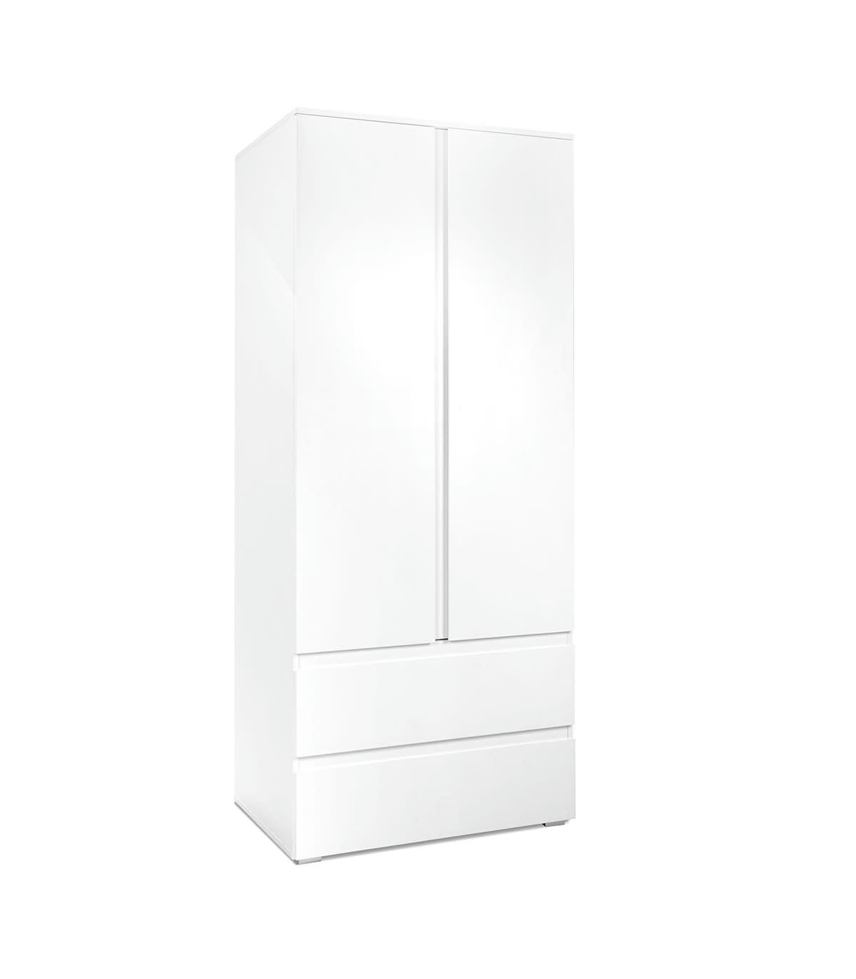 - Armoire 2 portes 2 tiroirs blanc- L80 x H191 x P55 cm