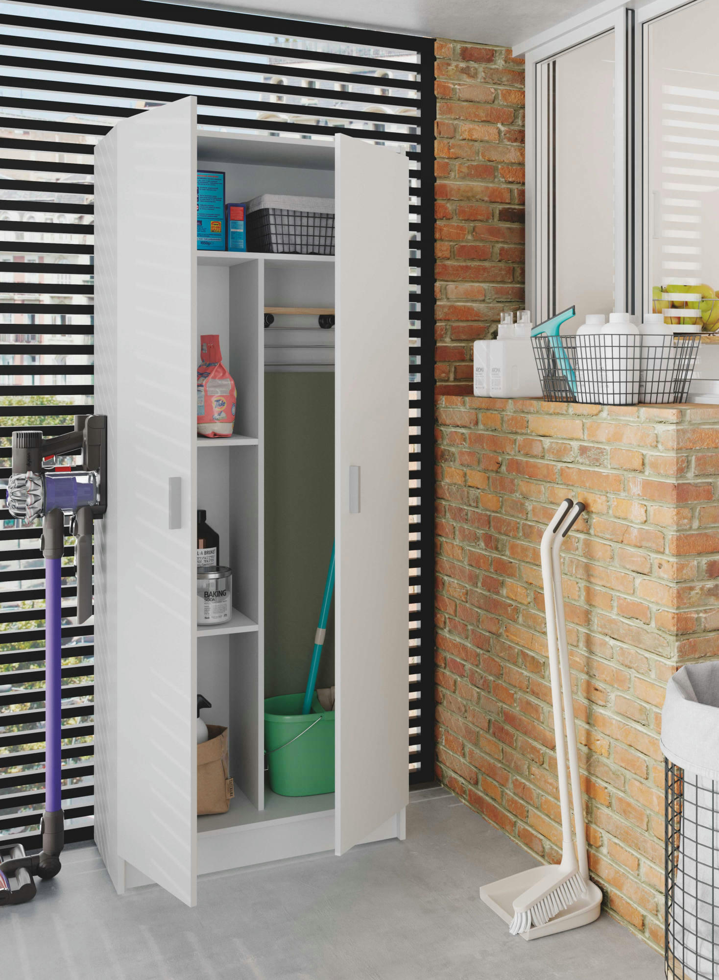 DABALDI - Armoire polyvalente à 2 portes effet bois blanc