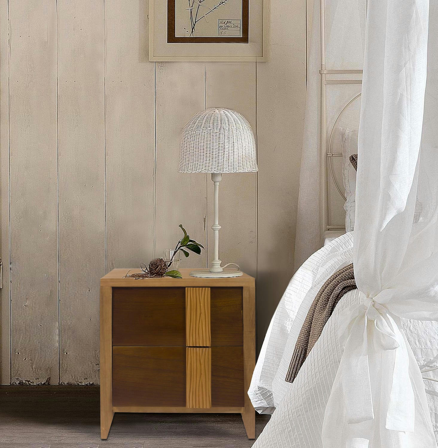 - Table de chevet avec 2 tiroirs en bois marron