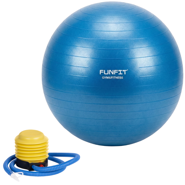 Piłka gimnastyczna do ćwiczeń fitness FUNFIT 65 cm z pompką niebieska