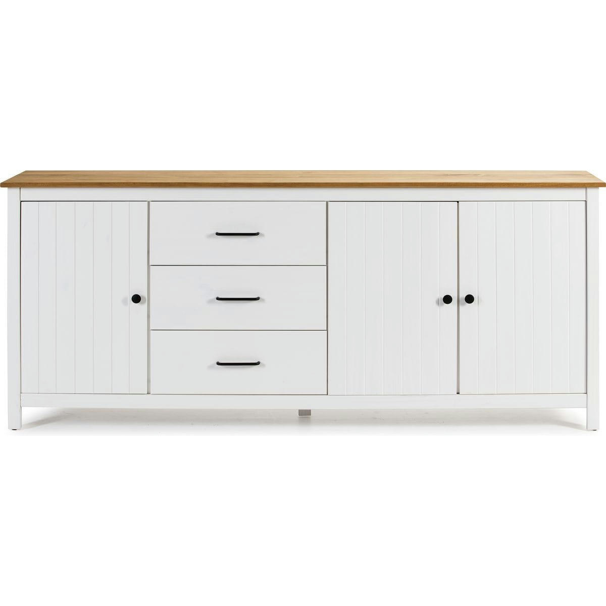 IDA - Buffet 3 portes 3 tiroirs en pin massif blanc 190 cm