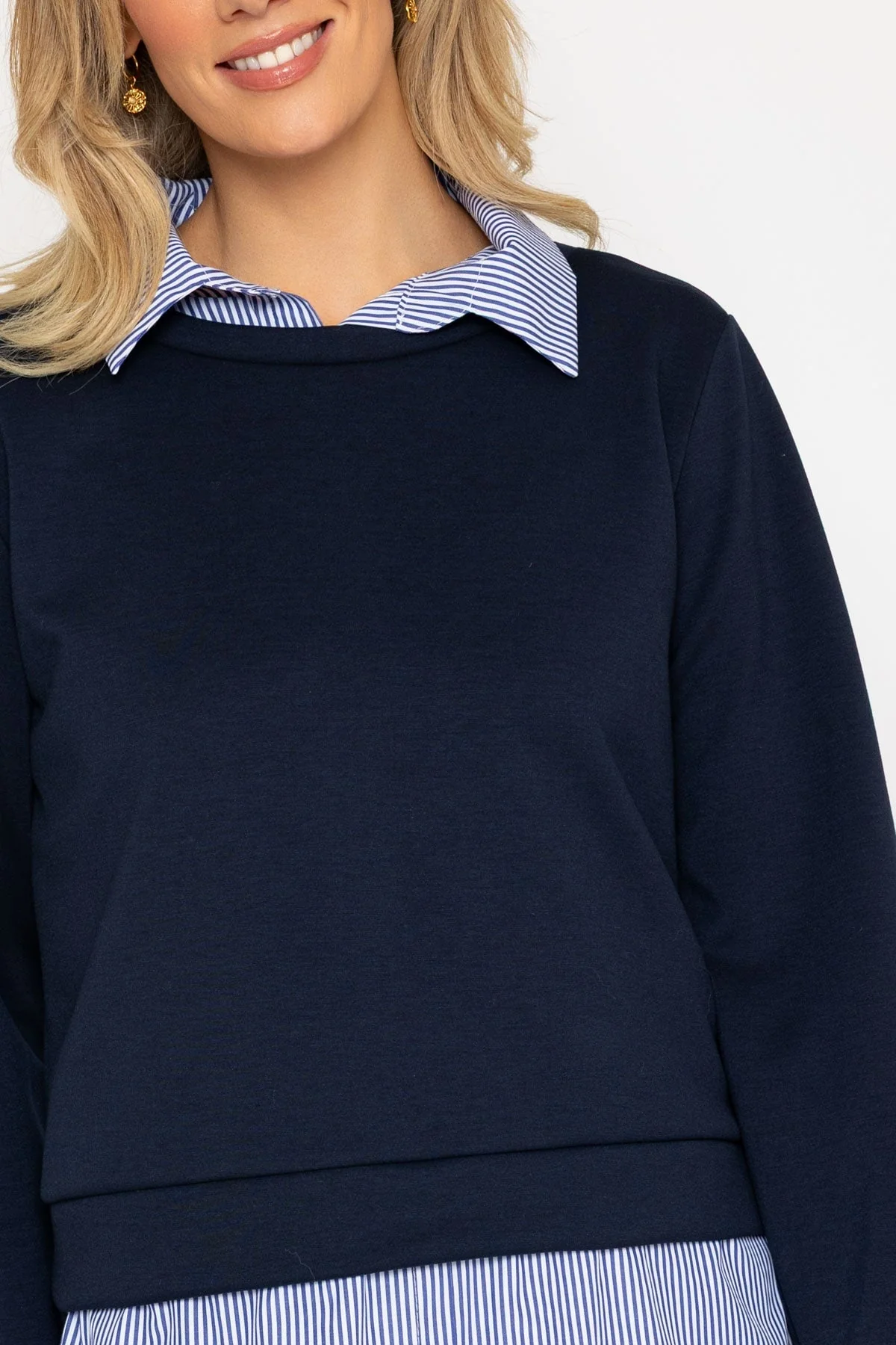 Navy Collar Detail Sweatshirt