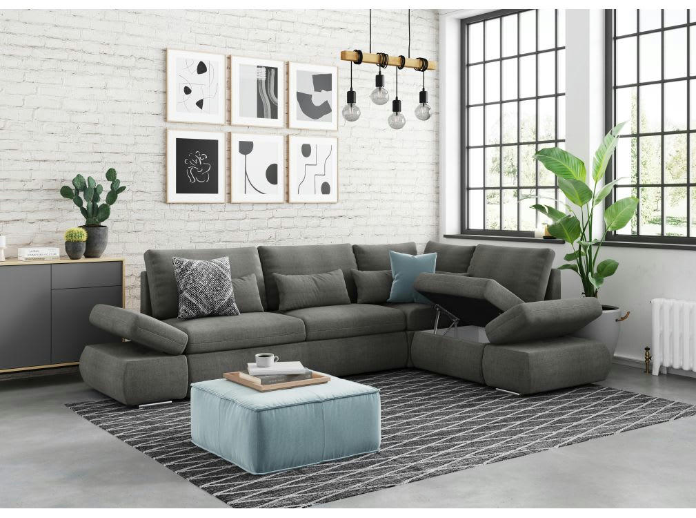 SEBASTIAN - Canapé d'angle réversible et convertible avec coffre - Gris