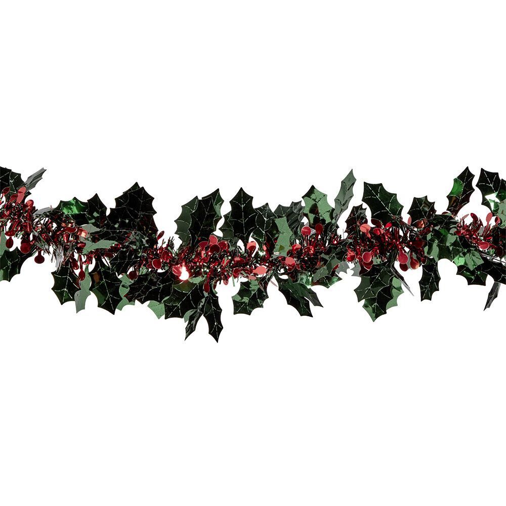 Guirlande scintillante houx vert et rouge 2m