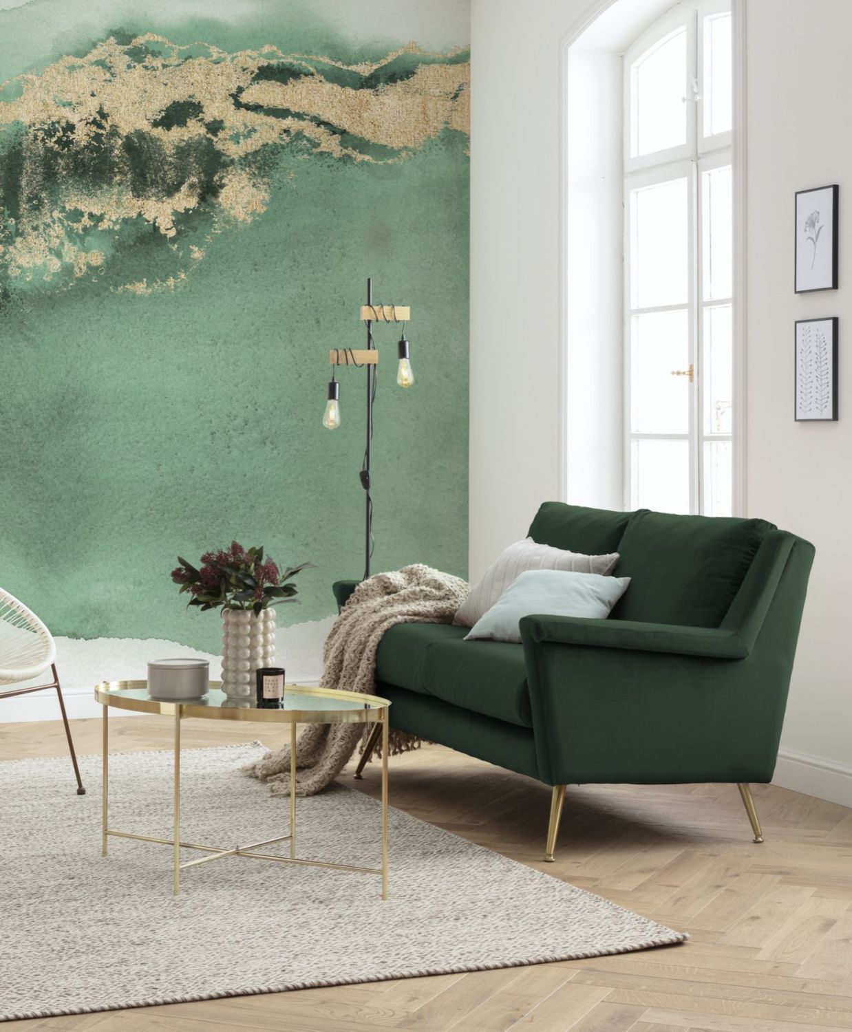 Sanders & Sanders fotobehang kleuroverloop groen en goud - 200 x 280 cm - 611971