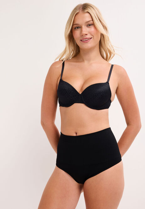 Womens Black High Waist Shaping Seamless Thong
