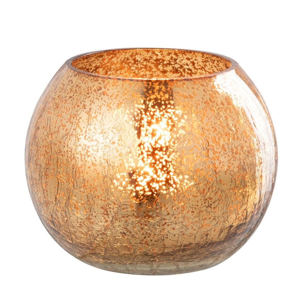 J-Line theelichthouder Bal Craquelé - glas - donkergoud - small