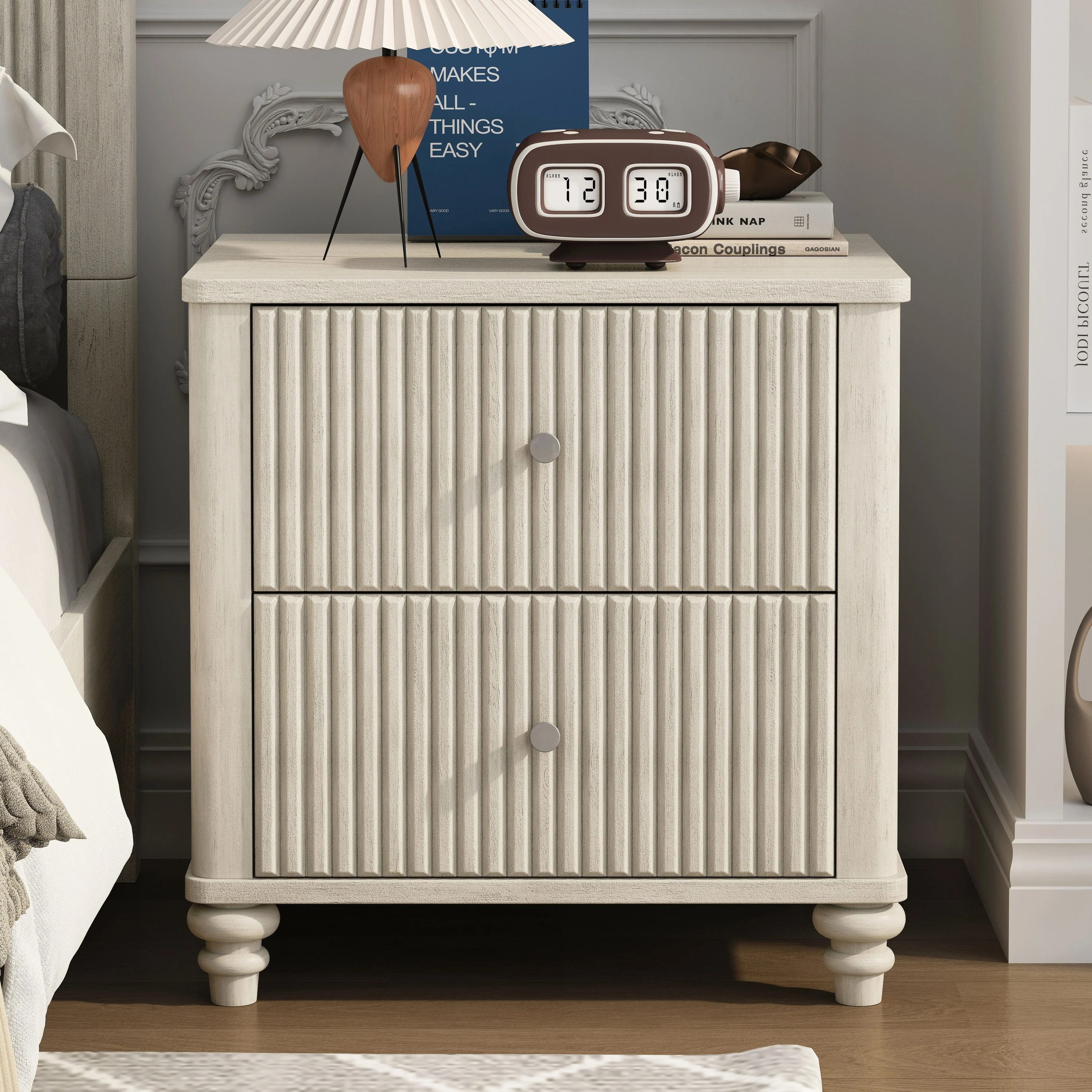 Charming Mid Century Modern Nightstand with Multiple Drawers and Versatile Use