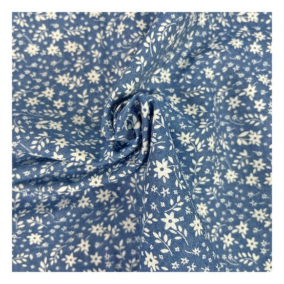 Floral Printed Cotton Chambray Fabric by the Metre