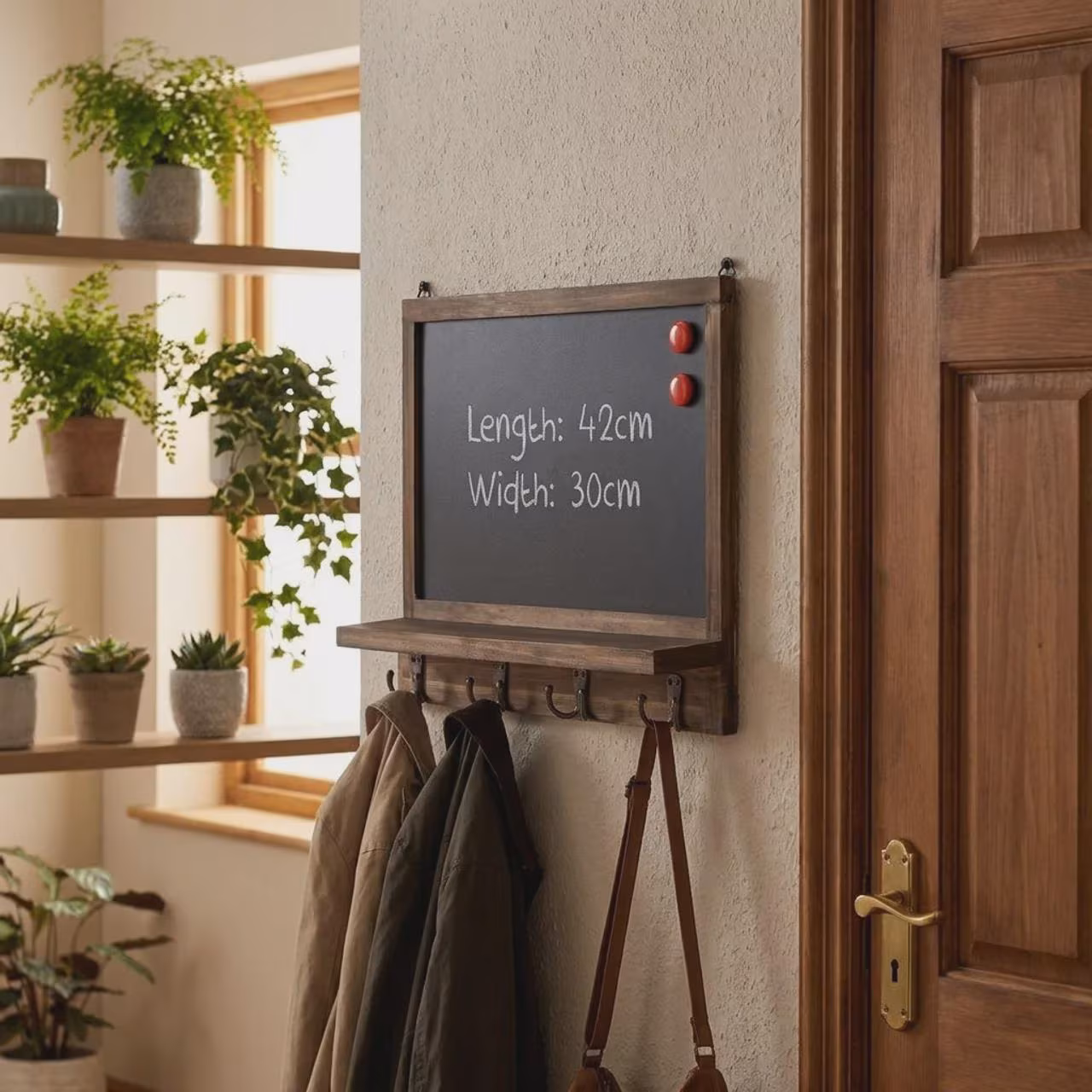Rustic Wall Mounted Chalkboard Memo Board, 30cm Wooden Frame Kitchen Blackboard, Family Message & Menu Sign