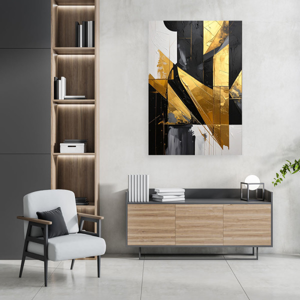 Obraz do salonu sypialni biura, Geometryczna abstrakcja złote 20x30