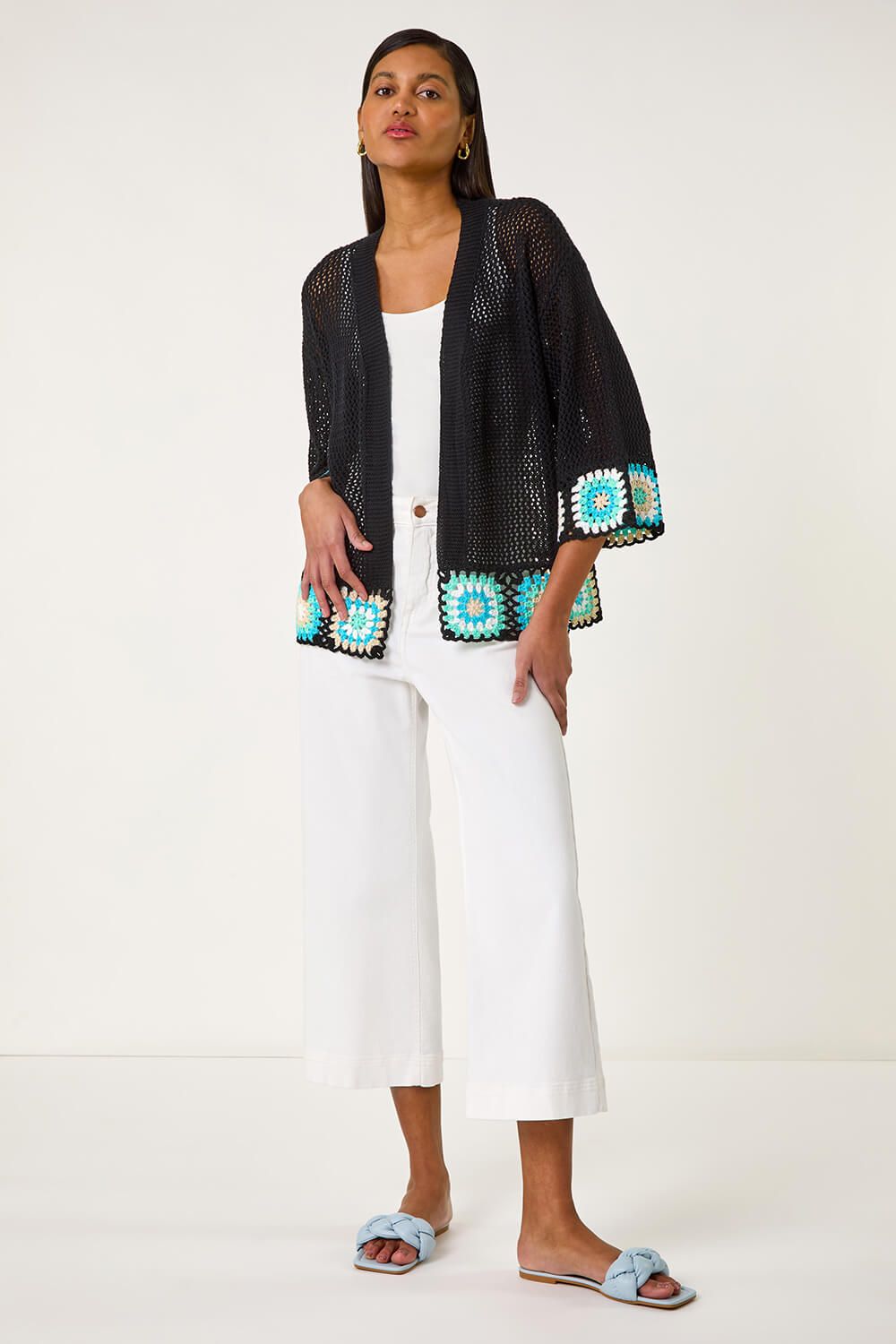 Roman Edge Crochet Hem Knit Cardigan
