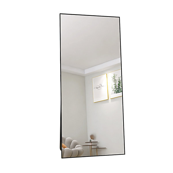 Miroir sur Pied 180x80 cm, Cadre Aluminium Noir, Miroir Mural Moderne à Poser ou Suspendre