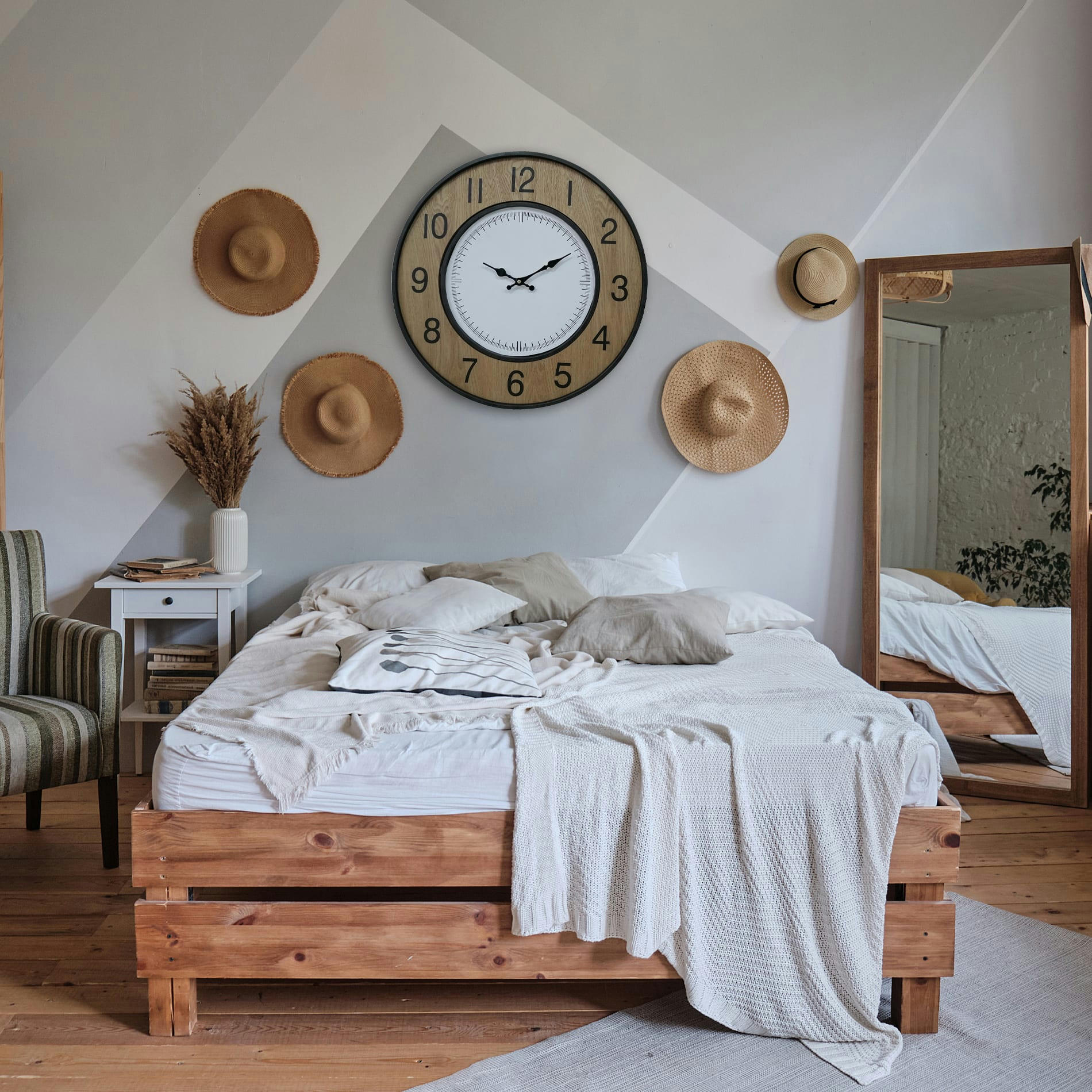 - Horloge murale en MDF et métal brun, noire et blanche Ø 50 cm