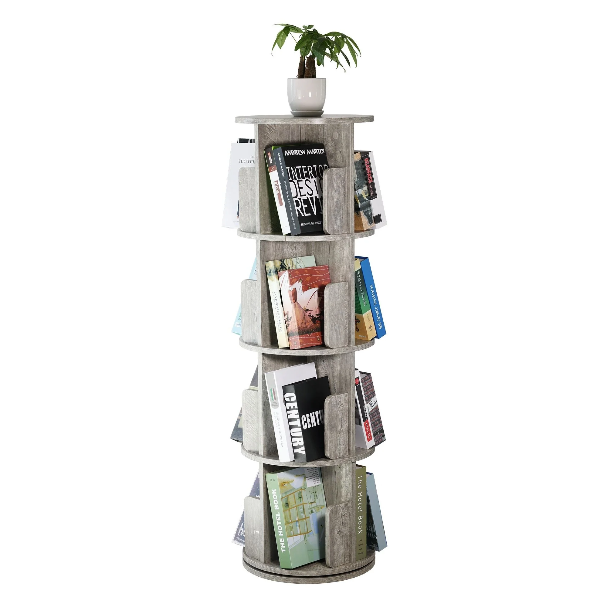 4-Sided Revolving Standing Storage Bookcase Rotating Bookshelf