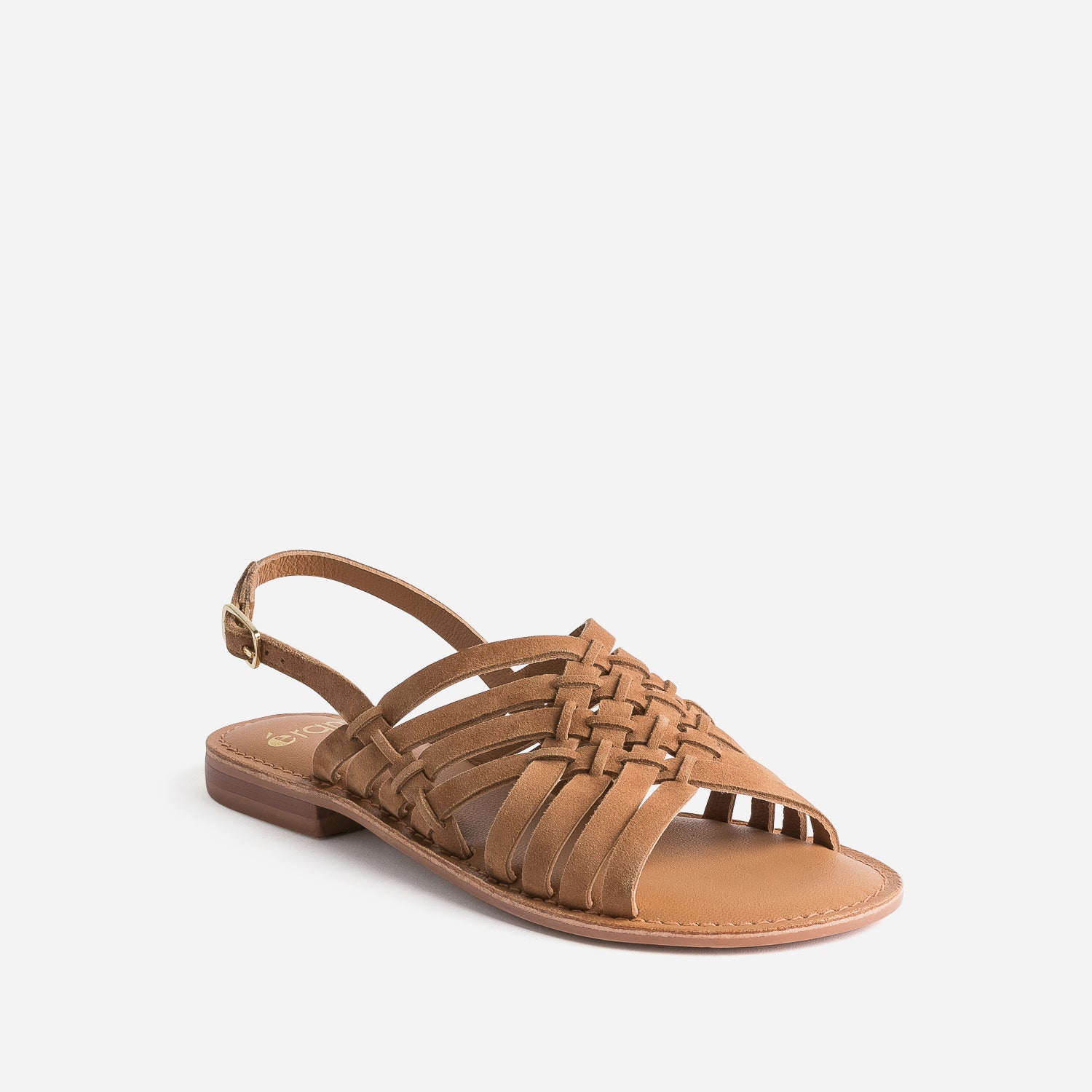 Sandale marron en cuir velours tressé
