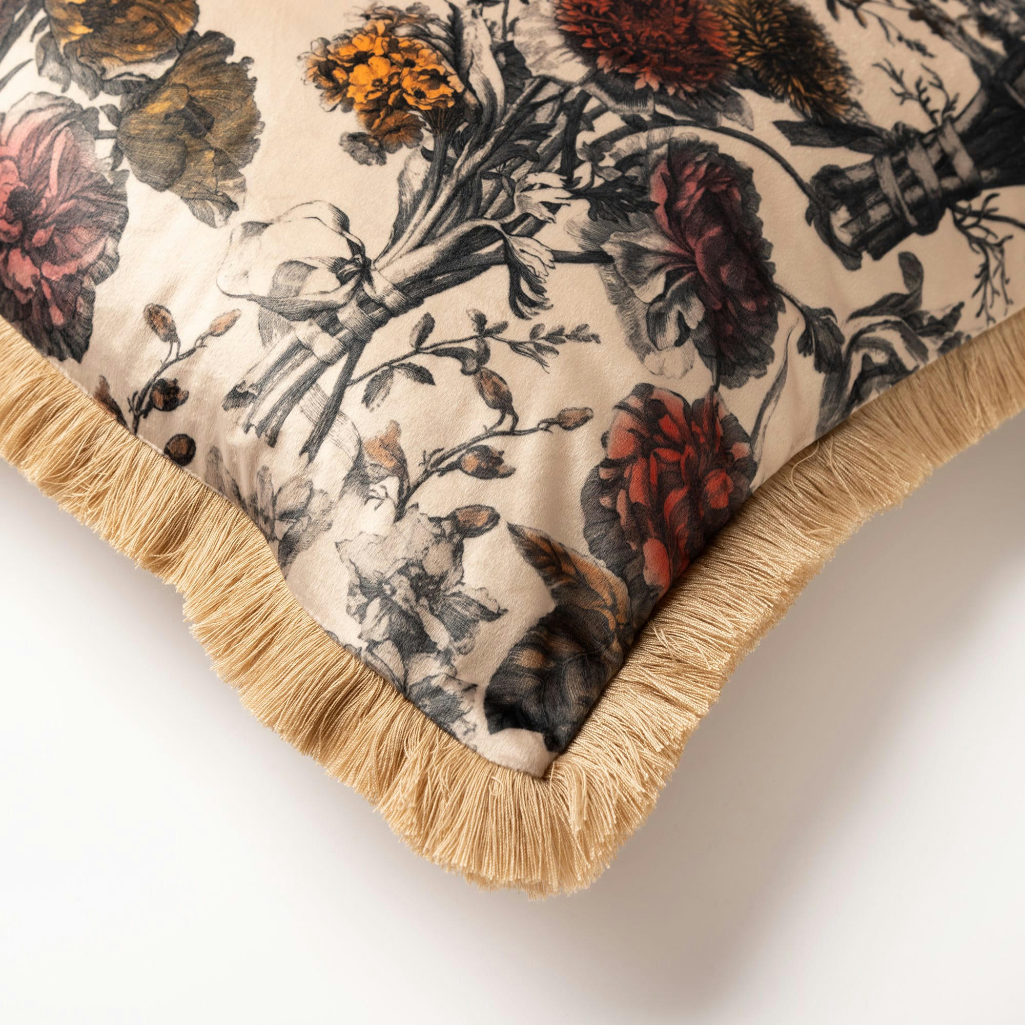- Housse de coussin beige en velours-45x45 cm avec motif fleuri