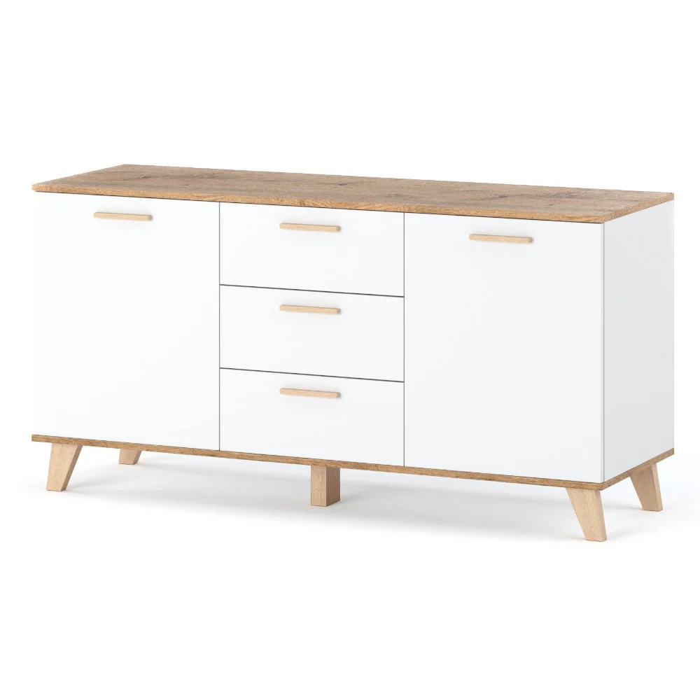 Komoda biała skandynawska olivier 150cm szafka 3 szuflady