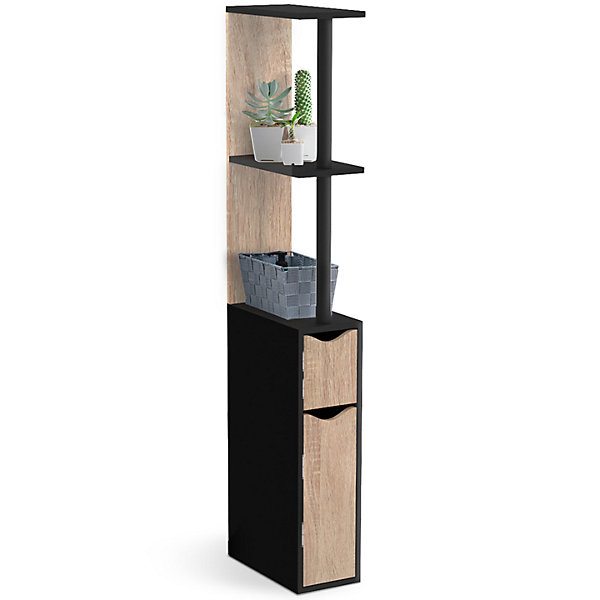 Meuble WC étagère WILLY bois 2 portes noir et hêtre