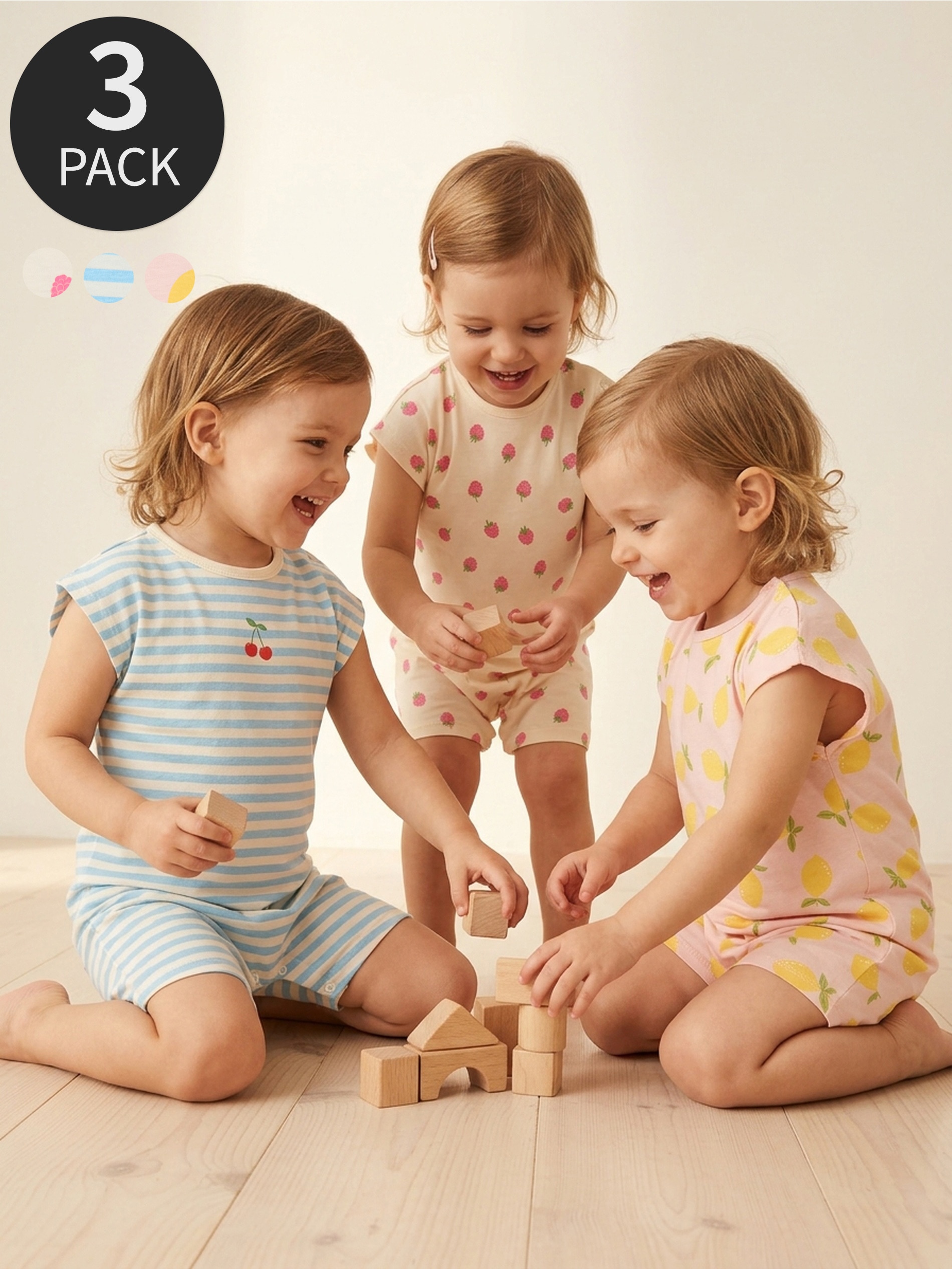 Bawełniane rampersy z motywem owoców 3 pack