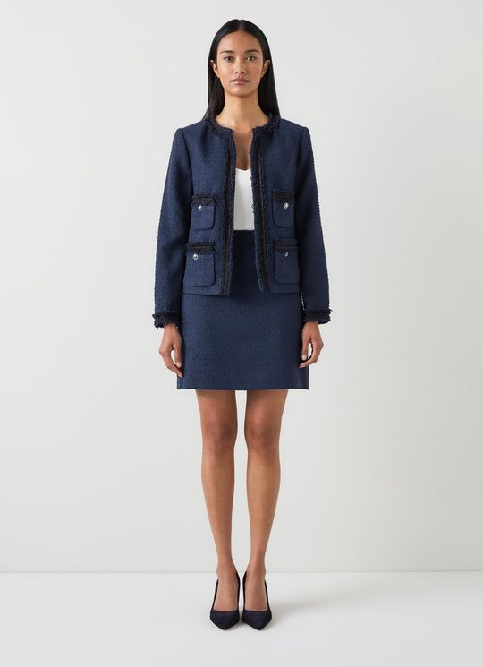 Charlie Navy Recycled Cotton Tweed And Trim Jacket