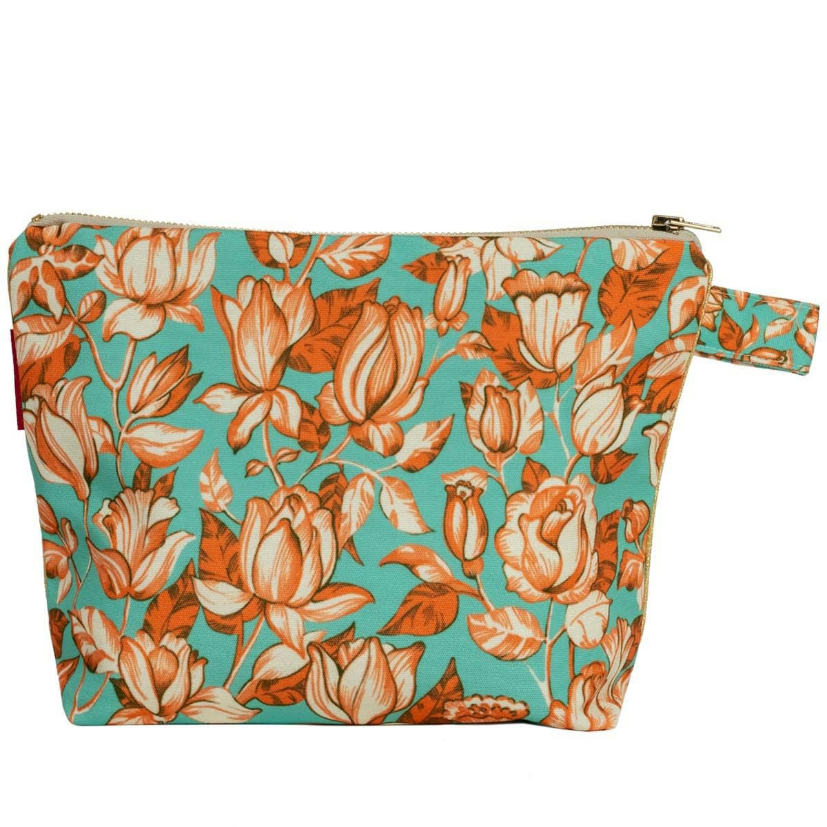 APONI - Pochette en toile outdoor imprimé fleuri orange 19x28cm