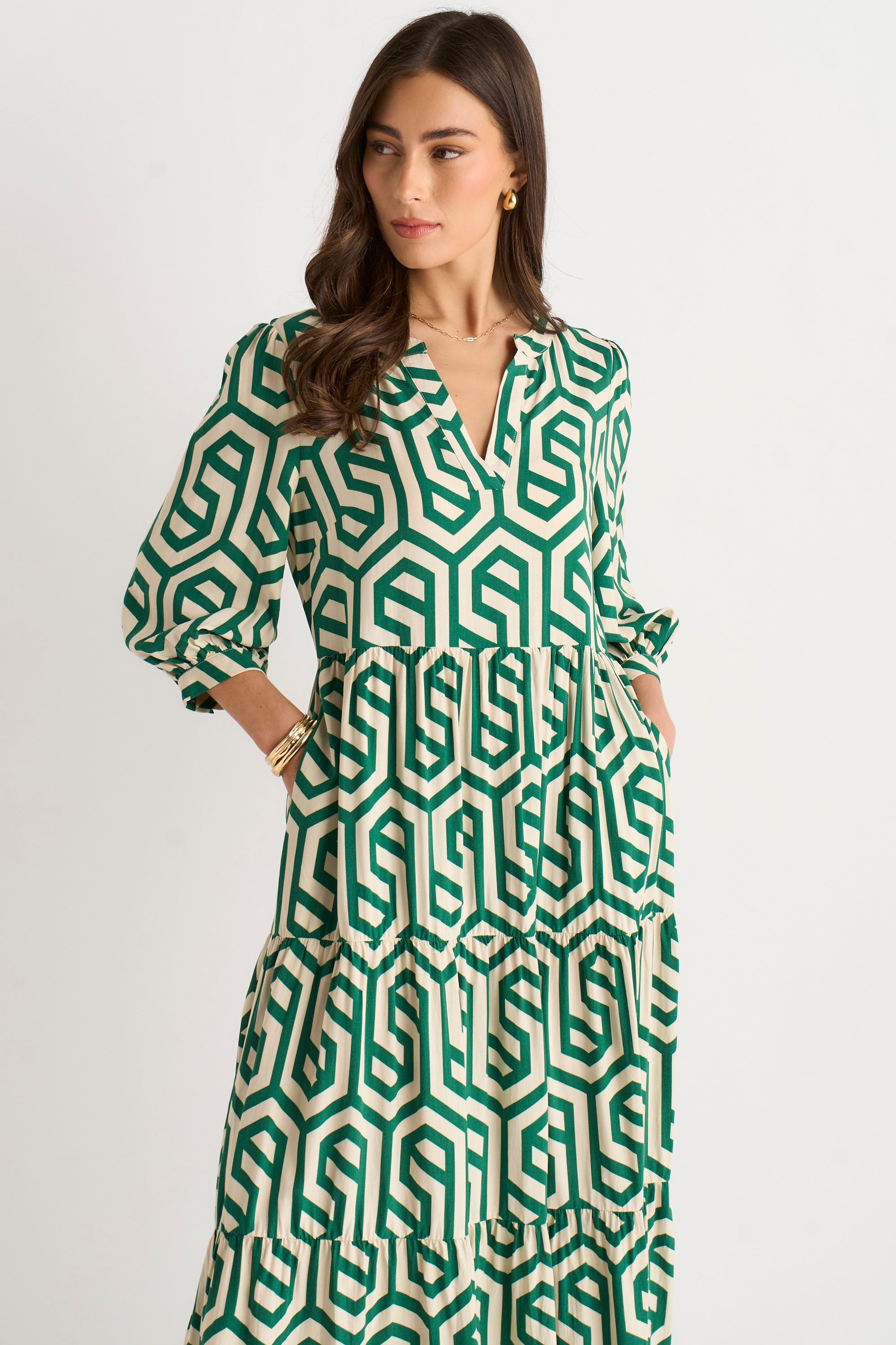 Gini London Green Long Sleeve Maxi Dress