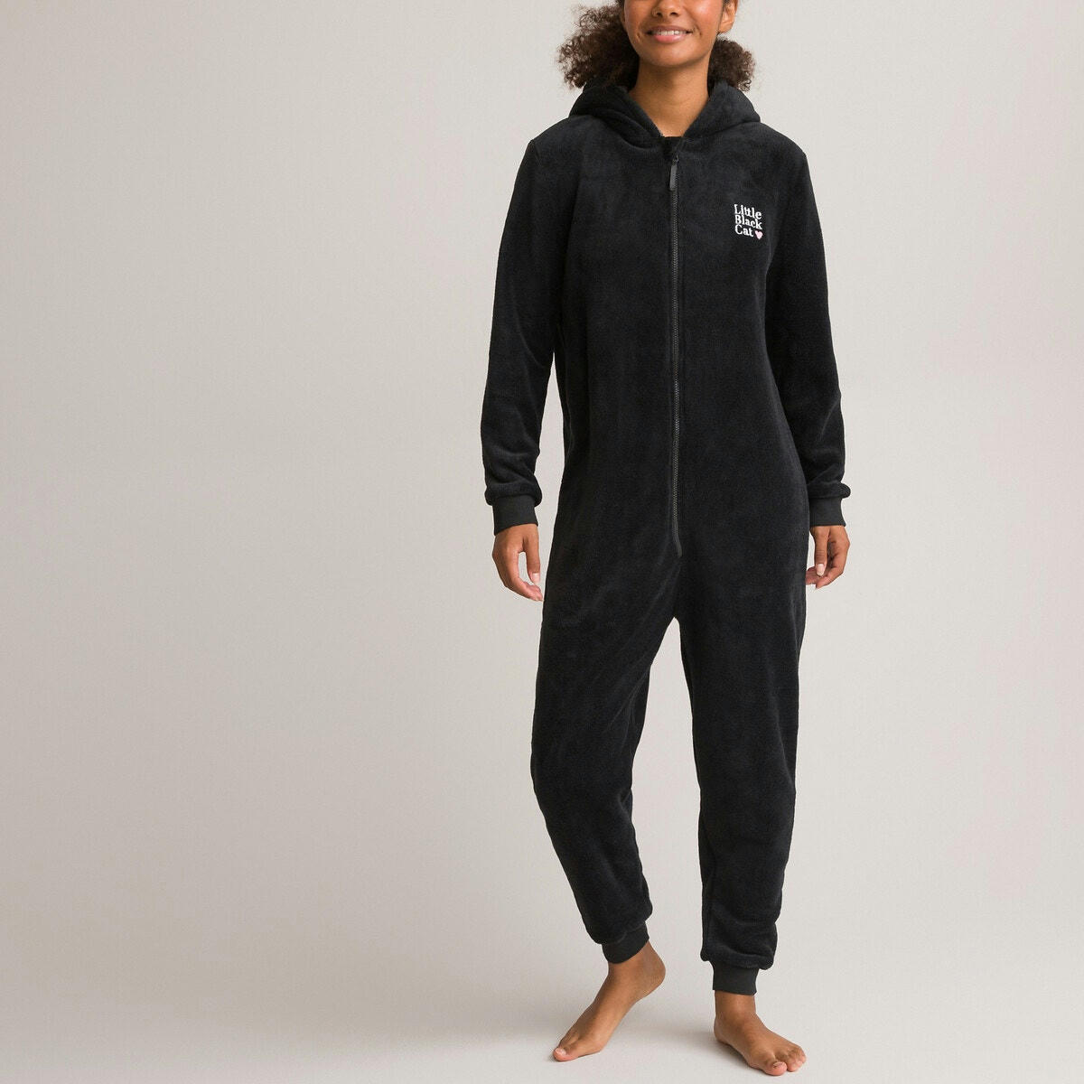 Surpyjama chat noir maille peluche