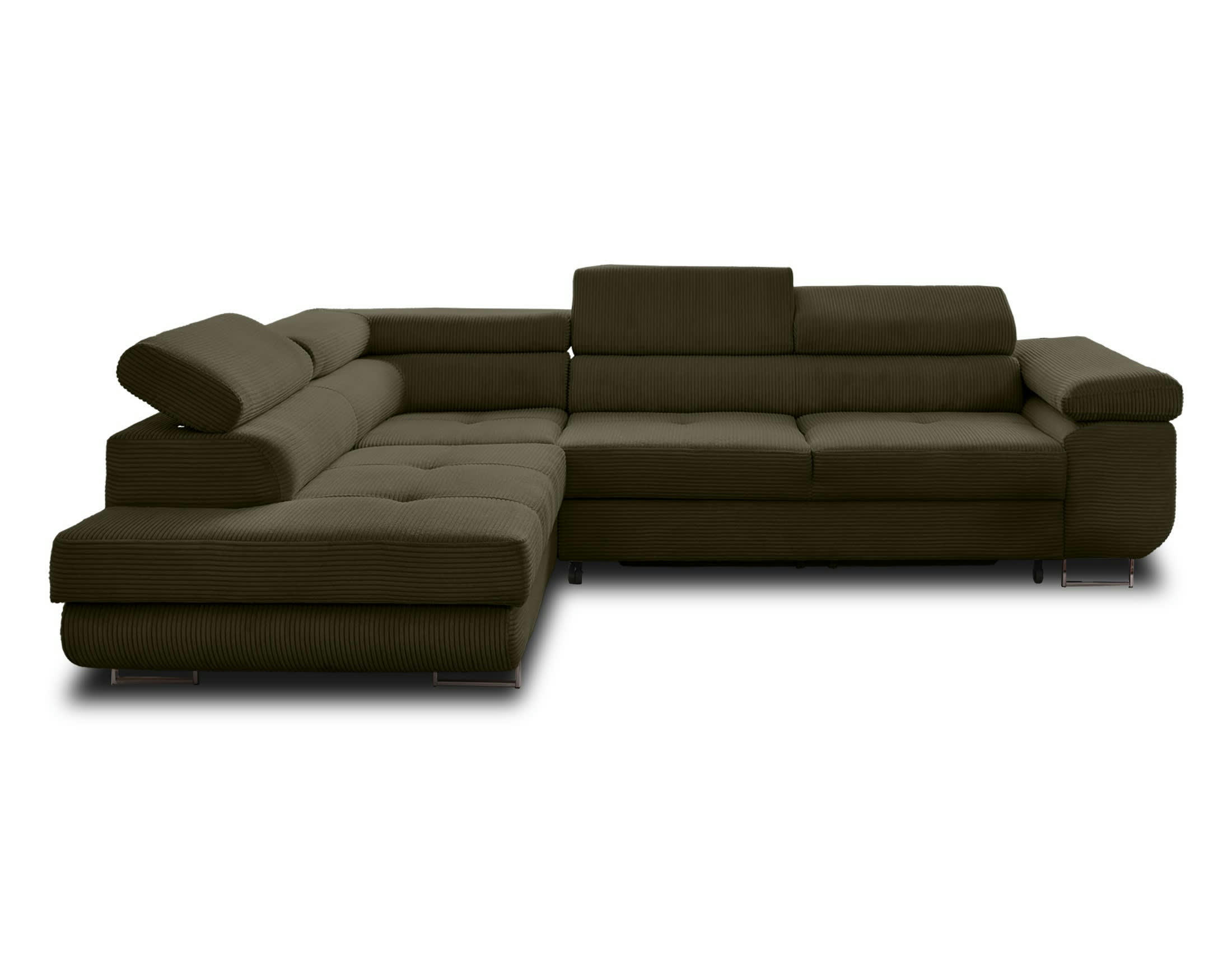 ZARIA - Canapé d'angle gauche convertible 5 places en velours côtelé vert