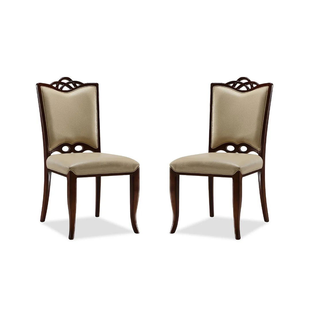 Regent Cream and Walnut Faux Leather Dining Chair (Set of Two)