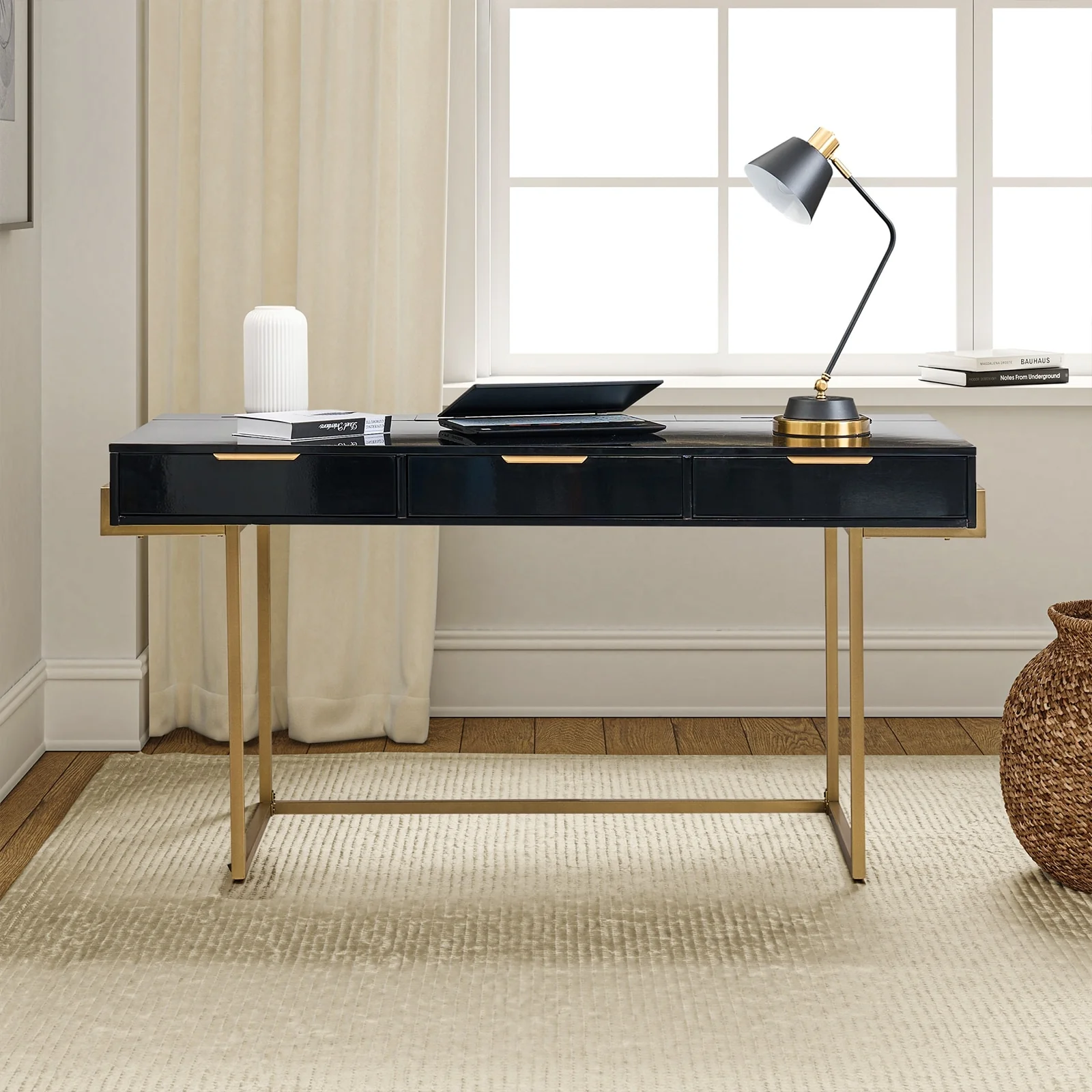 Patricia Modern 3 Drawer Desk with USB Ports and Outlet by HULALA HOME