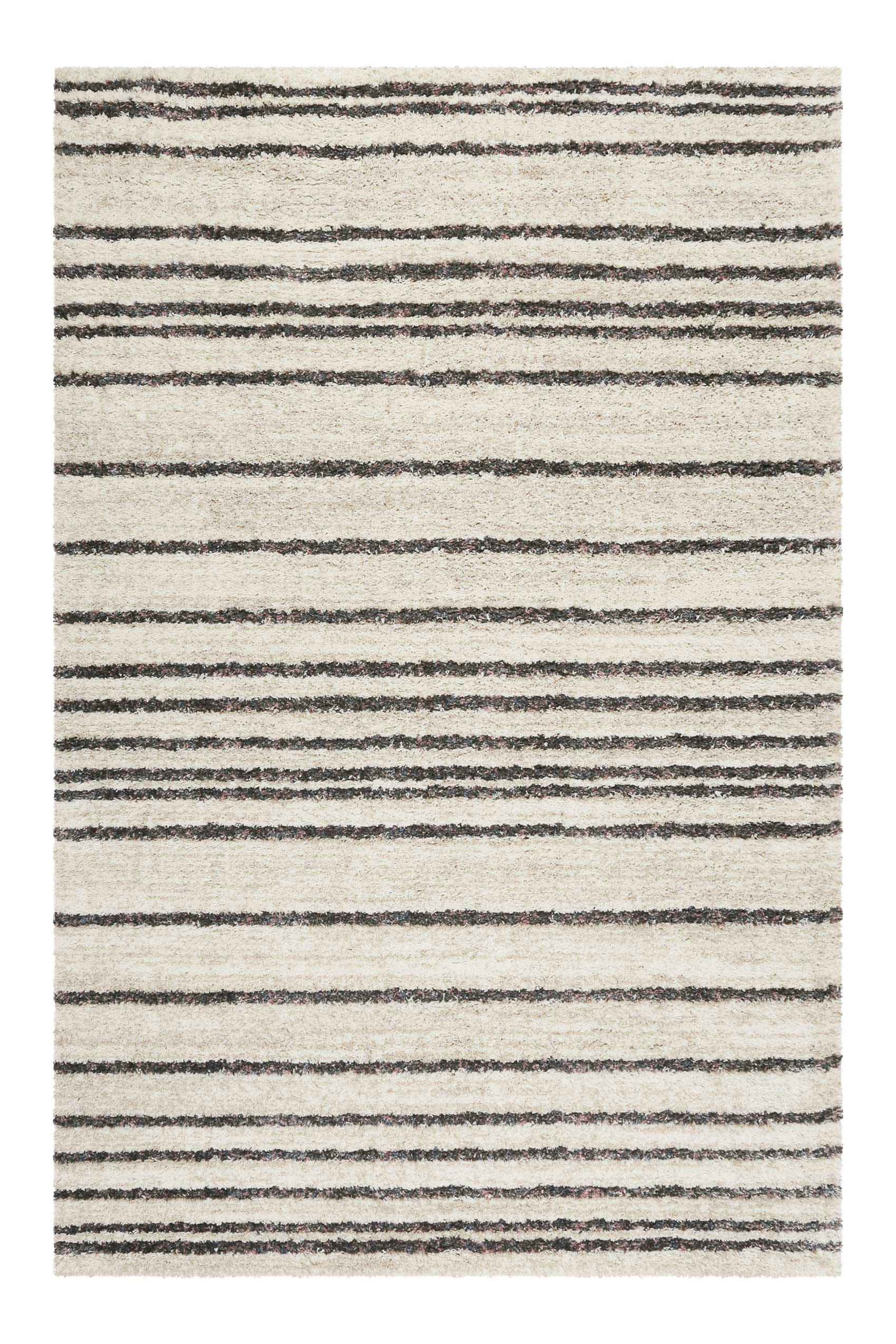 GESA - Tapis à poils longs rayé beige chiné et gris 120x170