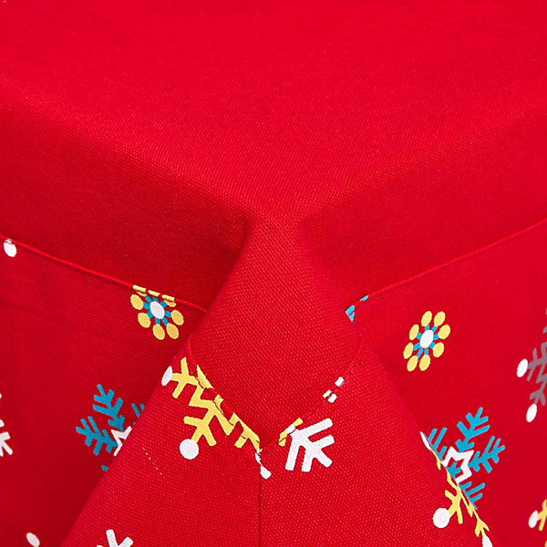 Nappe de table noël en 100% coton - imprimé flocons de neige rouge - 138 x 220 cm - HOMESCAPES - Lavable en machine