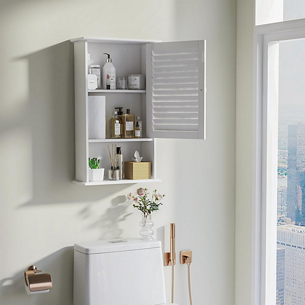 Armoire de Salle de Bain Mural Etagere Reglable en Hauteur Blanc