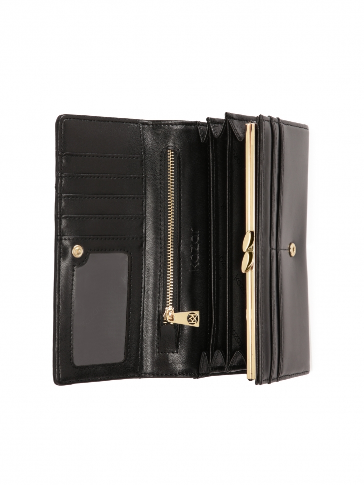 Oblong quilted wallet with flap