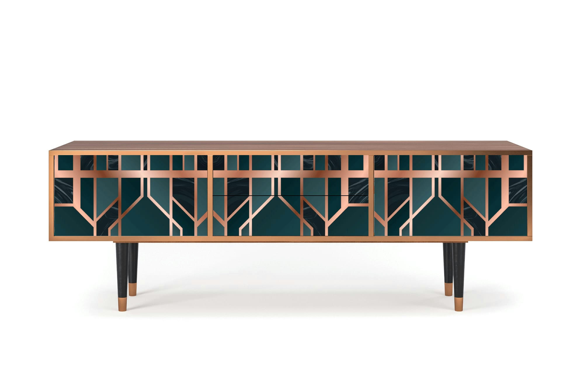 EMERALD METRO - Meuble TV  bleu-vert 2 tiroirs et 2 portes L 170 cm