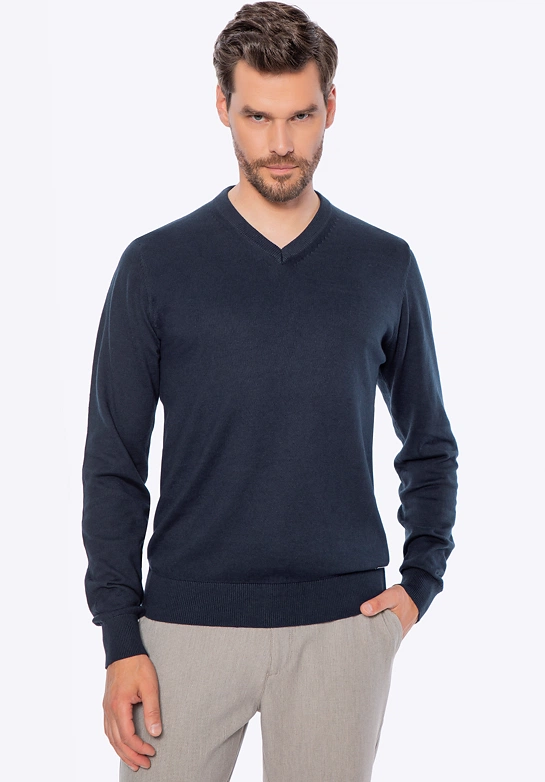 Sweter męski bawełniany z kaszmirem granatowy