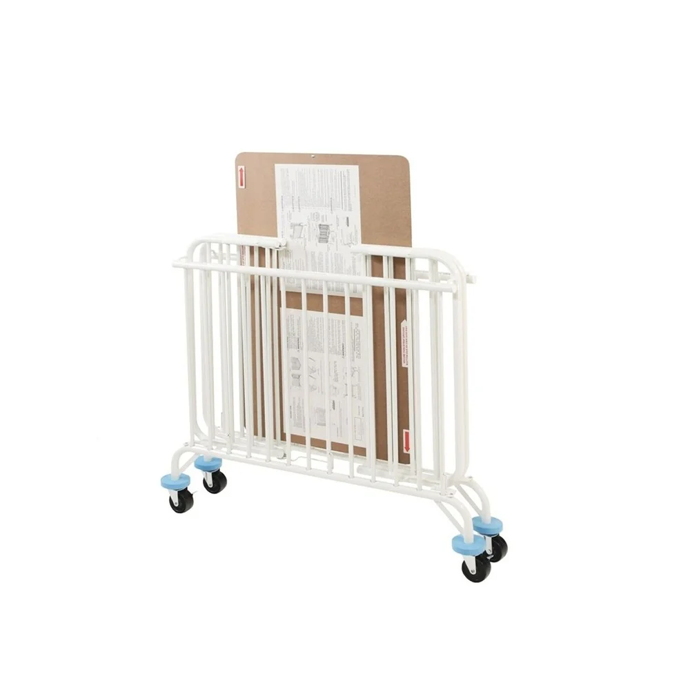 Slatted Metal Crib with Folding Mechanism and Casters, Small, White