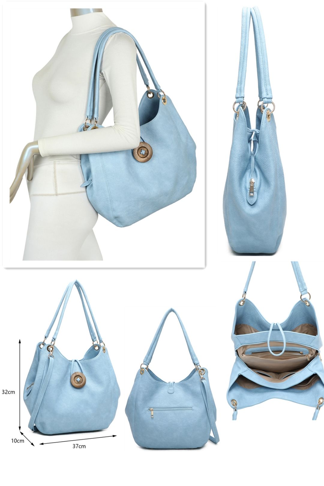 Fontanella Fashion Hava Button Design Triple Compartments PU Leather Shoulder Bag