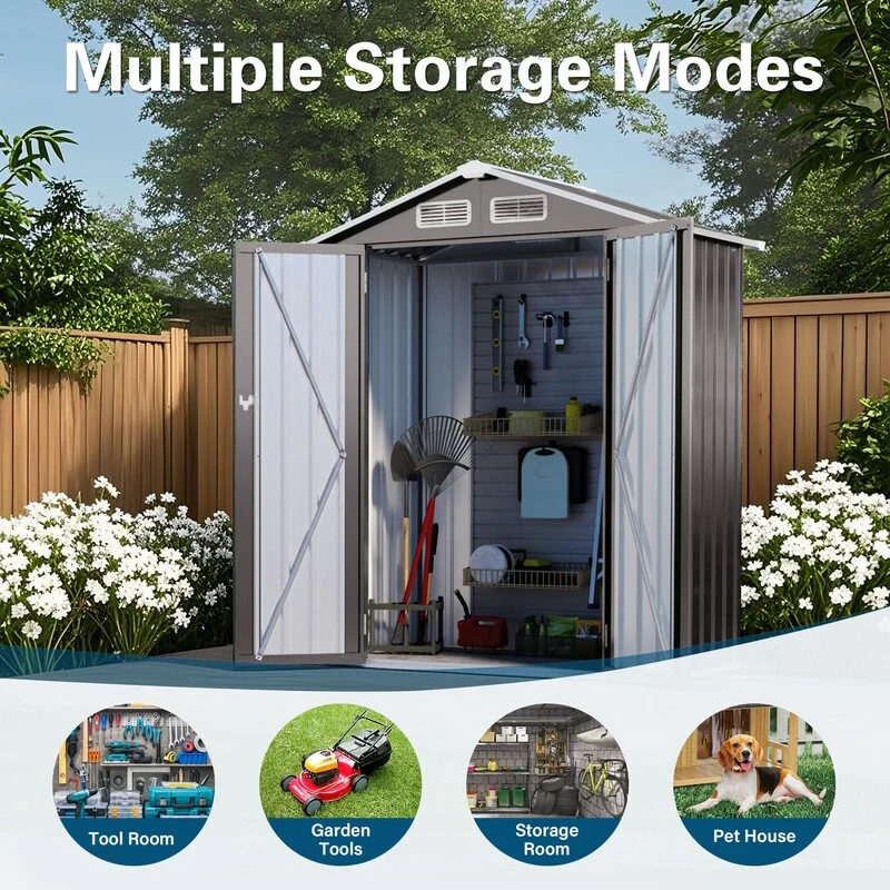 5X3 FT Metal Outdoor Storage Shed, Tool Shed with Pitched Waterproof, Lockable Door, Compact Metal Tool Shed