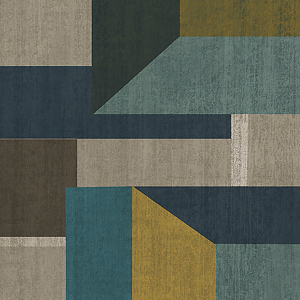 Papier peint Vinyle Intissé GoodHome Galene Sarcelle et ocre