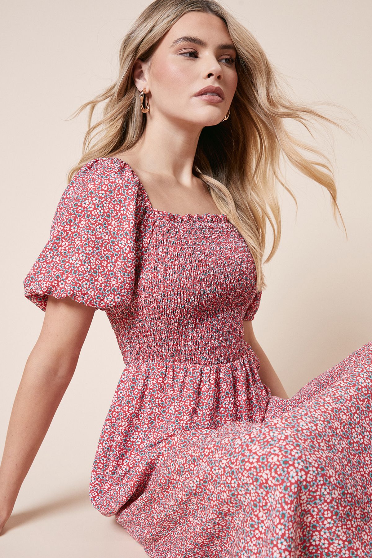 Dorothy Perkins Ditsy Shirred Bodice Midi Dress