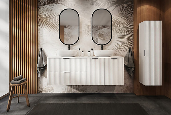 Meuble bas de salle de bain avec panier à linge FLOW blanc 40 cm